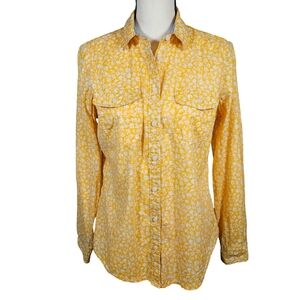 St John's Bay Womens Long Sleeve Button Up Shirt, Yellow/White Floral, Medium